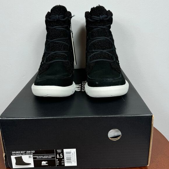 New Sorel Explorer Next Joan Cozy Boots in Black Suede/Faux Shearling Size 6.5 - Picture 8 of 8